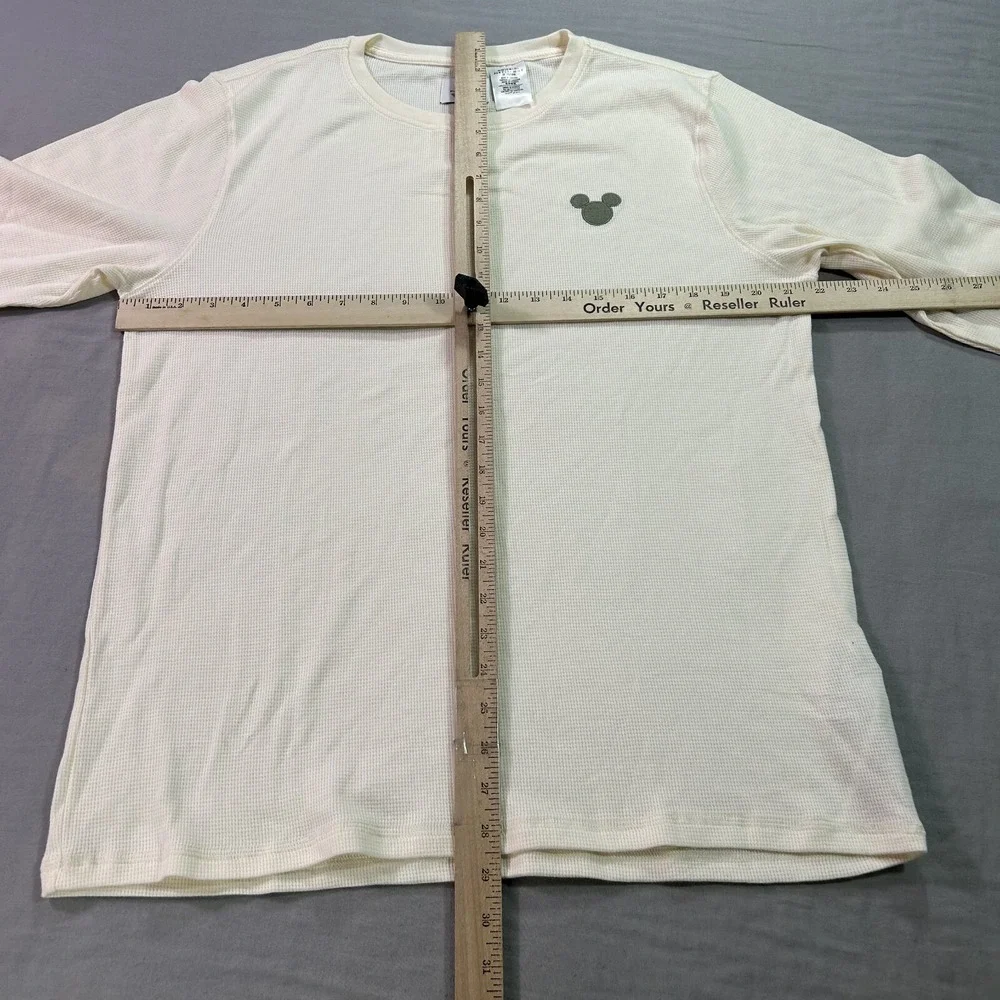 Disney Shirt Adult Large Beige Thermal‎ Waffle Knit Micky Mouse Embroidered Crew